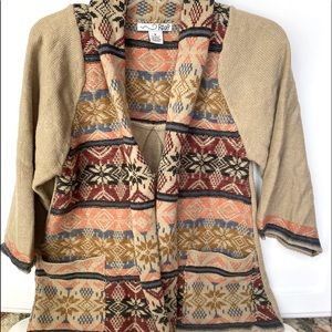 Tan open front patterned sweater